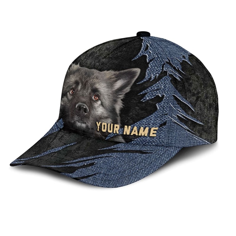 Keeshound Jean Background Custom Name & Photo Dog Cap - Classic Baseball Cap All Over Print - Gift For Dog Lovers 3.jpg