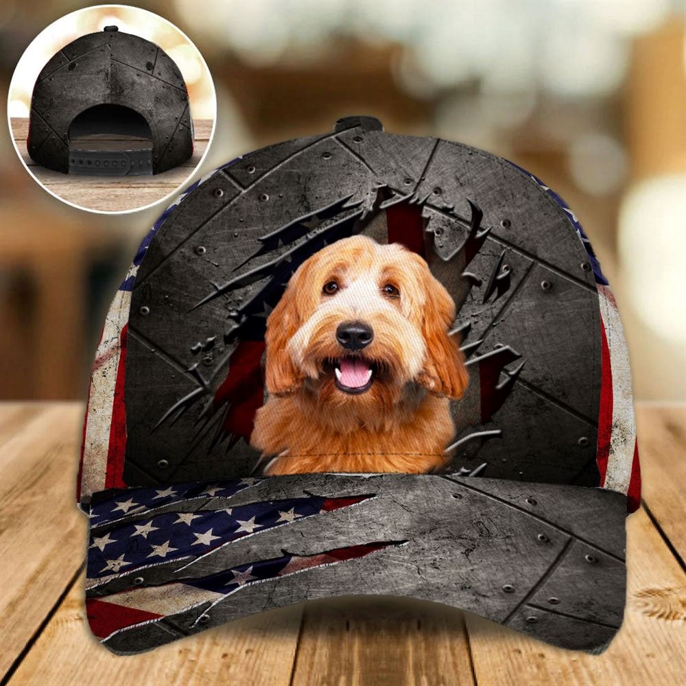Labradoodle On The American Flag Cap Custom Photo - Hats For Walking With Pets - Gifts Dog Caps For Friends 1.jpg