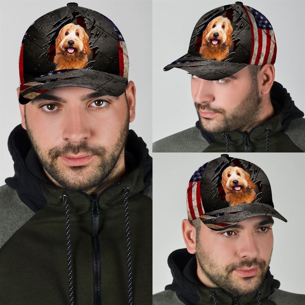 Labradoodle On The American Flag Cap Custom Photo - Hats For Walking With Pets - Gifts Dog Caps For Friends 3.jpg