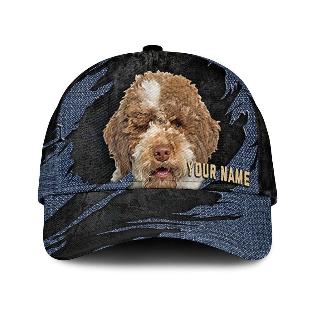 Lagotti Romagnoli Jean Background Custom Name & Photo Dog Cap - Classic Baseball Cap All Over Print - Gift For Dog Lovers 1.jpg