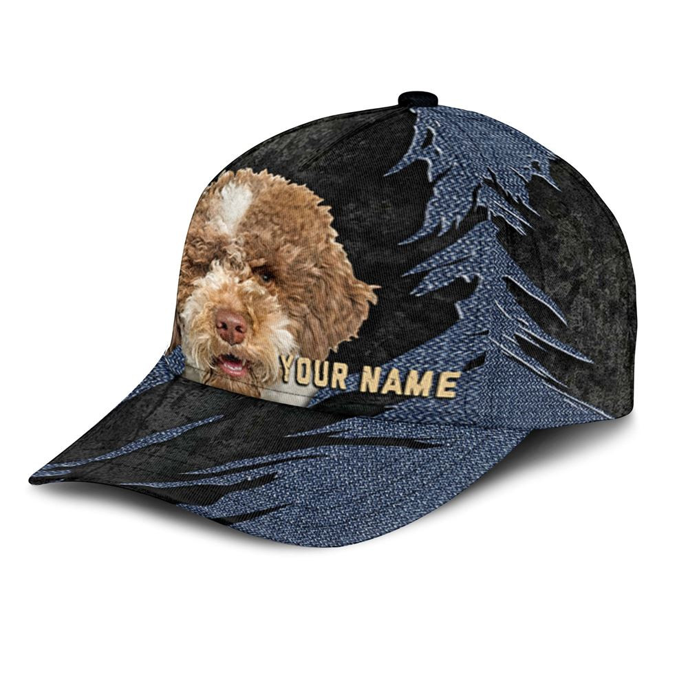Lagotti Romagnoli Jean Background Custom Name & Photo Dog Cap - Classic Baseball Cap All Over Print - Gift For Dog Lovers 3.jpg