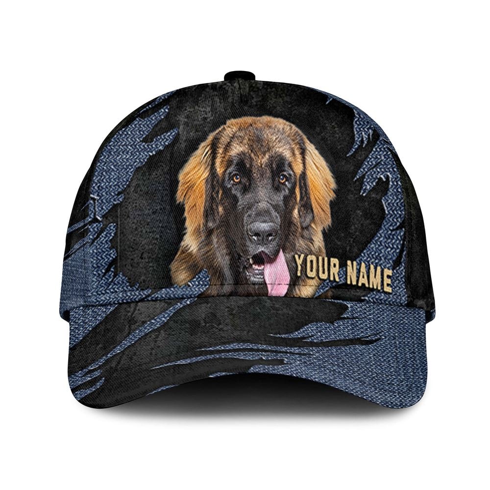 Leonberger Jean Background Custom Name & Photo Dog Cap - Classic Baseball Cap All Over Print - Gift For Dog Lovers 1.jpg