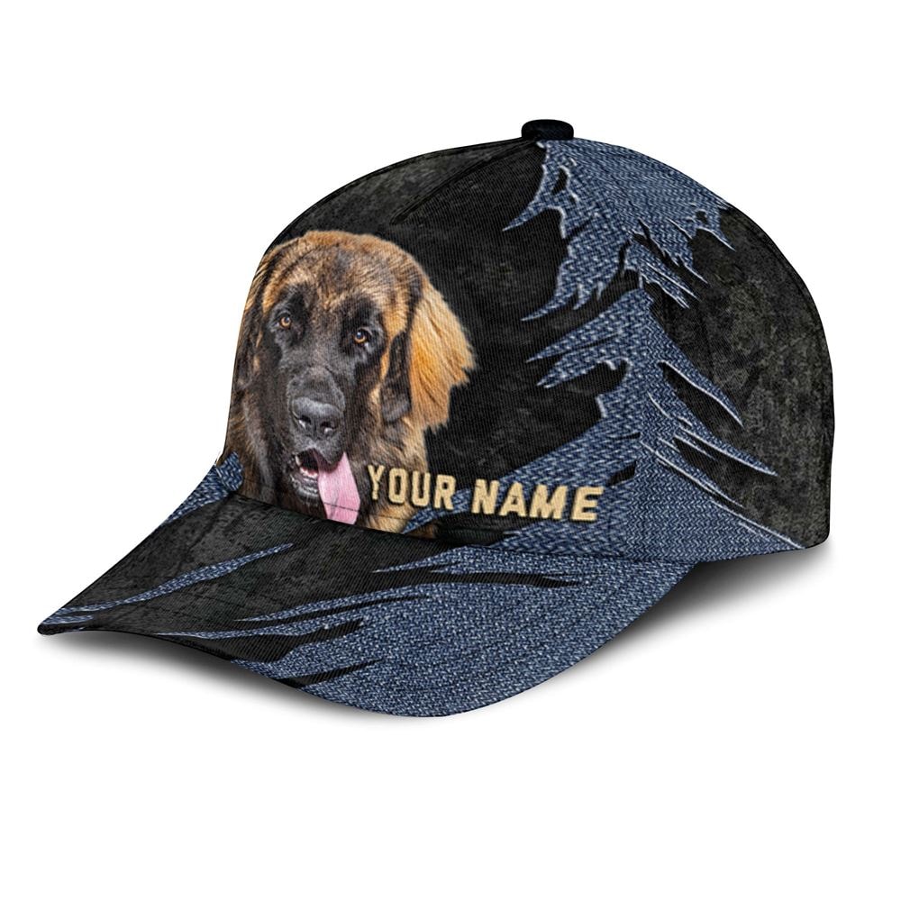 Leonberger Jean Background Custom Name & Photo Dog Cap - Classic Baseball Cap All Over Print - Gift For Dog Lovers 3.jpg