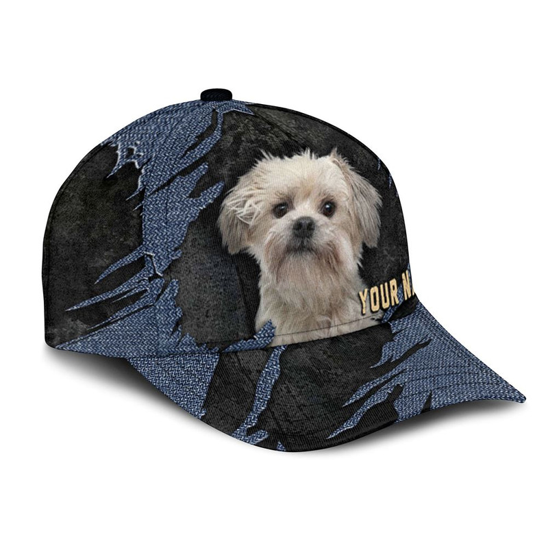 Little Lion Dog Jean Background Custom Name & Photo Dog Cap - Classic Baseball Cap All Over Print - Gift For Dog Lovers 2.jpg