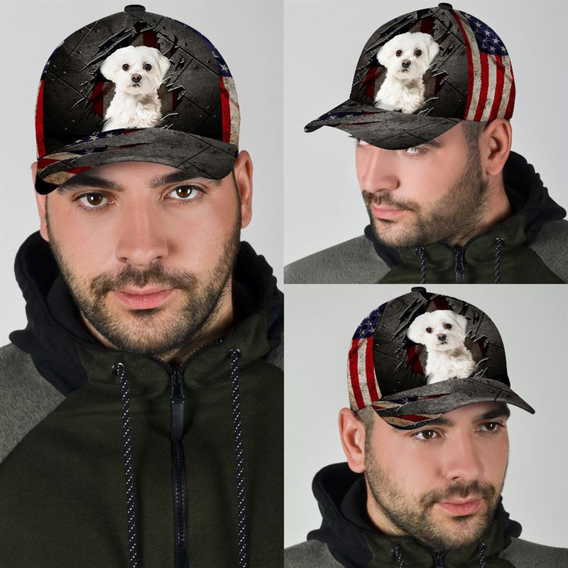Maltese On The American Flag Cap Custom Photo - Hats For Walking With Pets - Gifts Dog Hats For Relatives 3.jpg