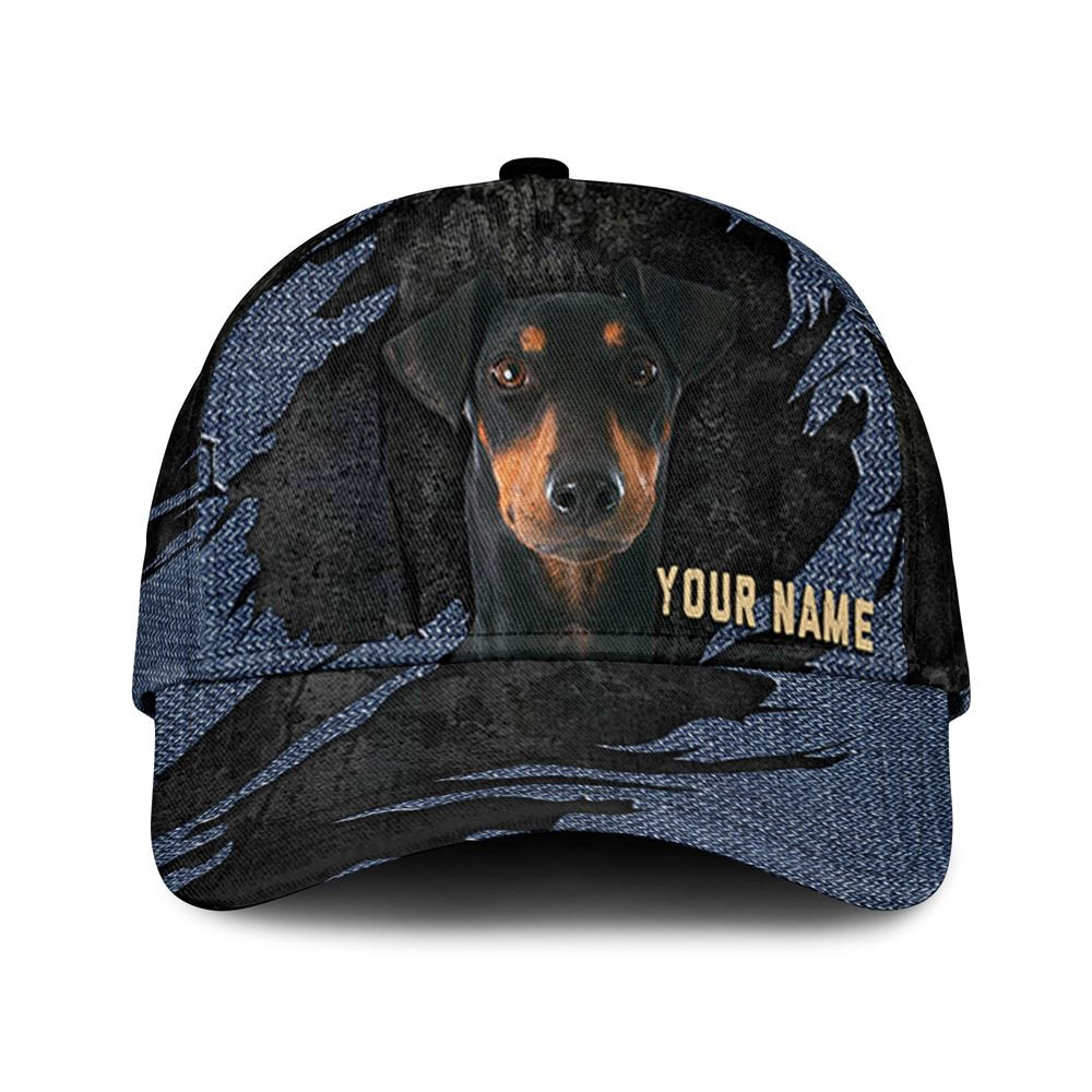 Manchester Terrier Jean Background Custom Name & Photo Dog Cap - Classic Baseball Cap All Over Print - Gift For Dog Lovers 1.jpg