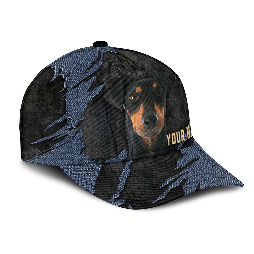 Manchester Terrier Jean Background Custom Name & Photo Dog Cap - Classic Baseball Cap All Over Print - Gift For Dog Lovers 2.jpg