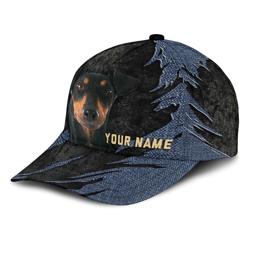 Manchester Terrier Jean Background Custom Name & Photo Dog Cap - Classic Baseball Cap All Over Print - Gift For Dog Lovers 3.jpg