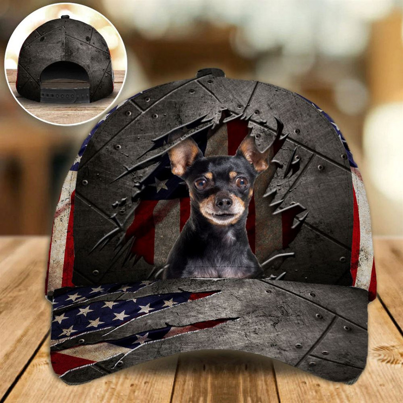 Miniature Pinscher On The American Flag Cap Custom Photo - Hats For Walking With Pets - Gifts Dog Caps For Friends 1.jpg