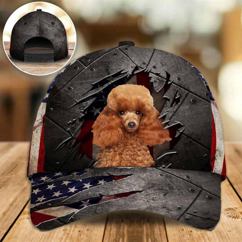 Miniature Poodle On The American Flag Cap Custom Photo - Hats For Walking With Pets - Gifts Dog Hats For Relatives 1.jpg