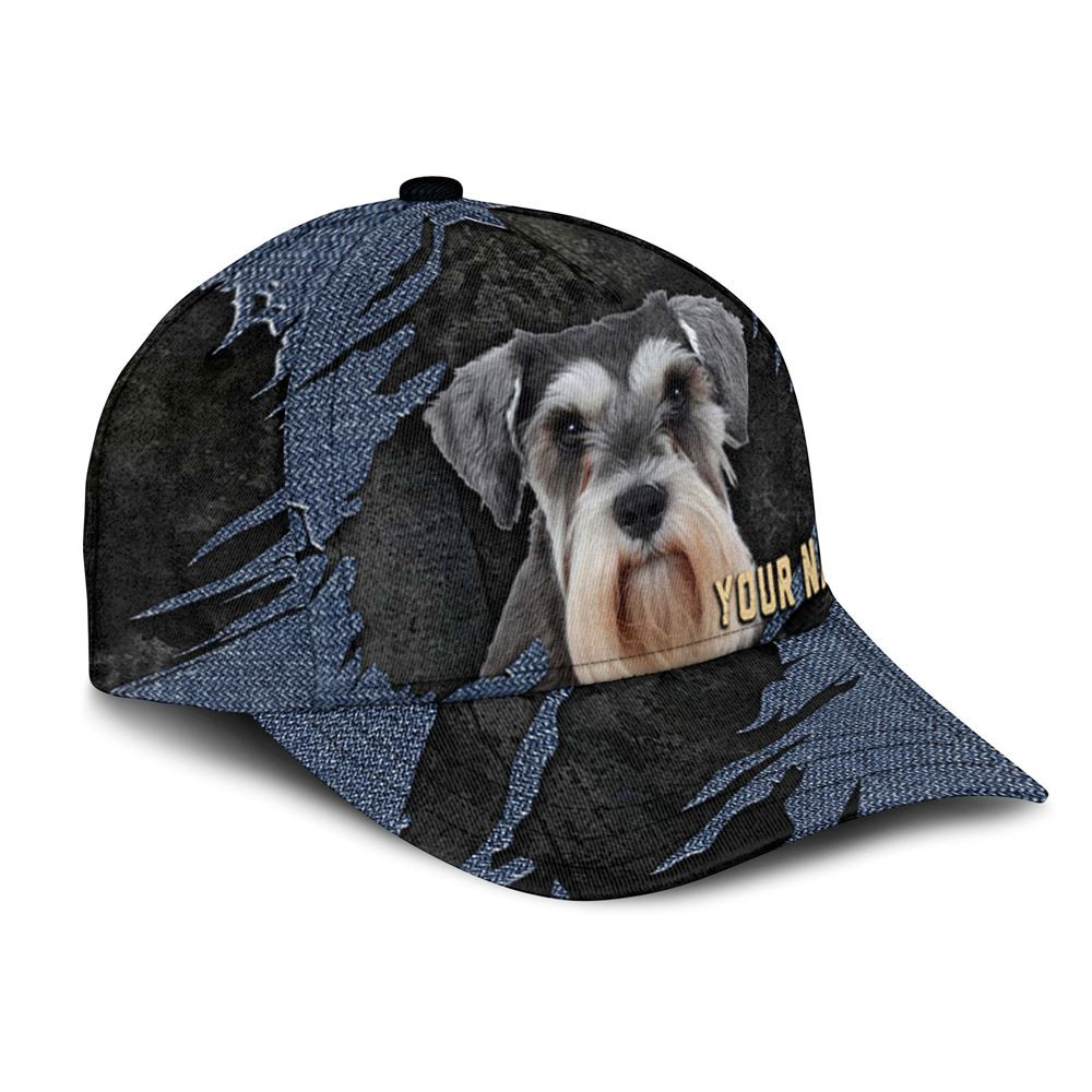 Miniature Schnauzer Jean Background Custom Name & Photo Dog Cap - Classic Baseball Cap All Over Print - Gift For Dog Lovers 2.jpg