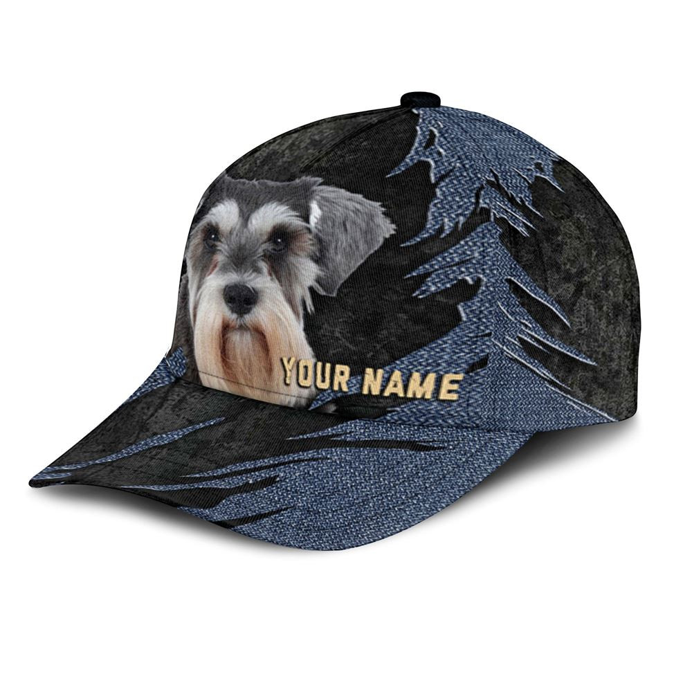 Miniature Schnauzer Jean Background Custom Name & Photo Dog Cap - Classic Baseball Cap All Over Print - Gift For Dog Lovers 3.jpg