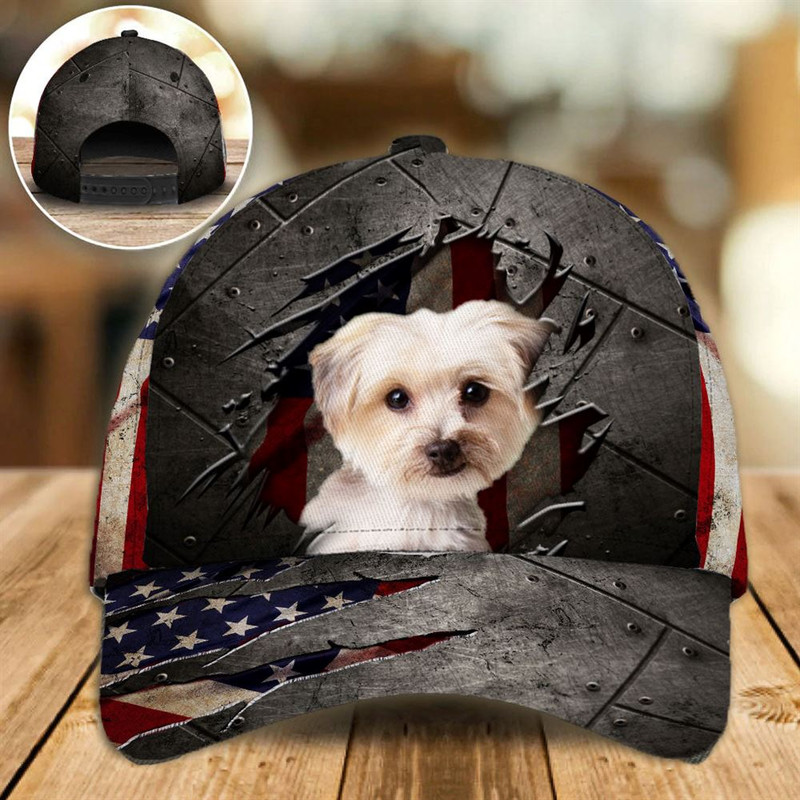 Morkie On The American Flag Cap Custom Photo - Hats For Walking With Pets - Gifts Dog Caps For Friends 1.jpg