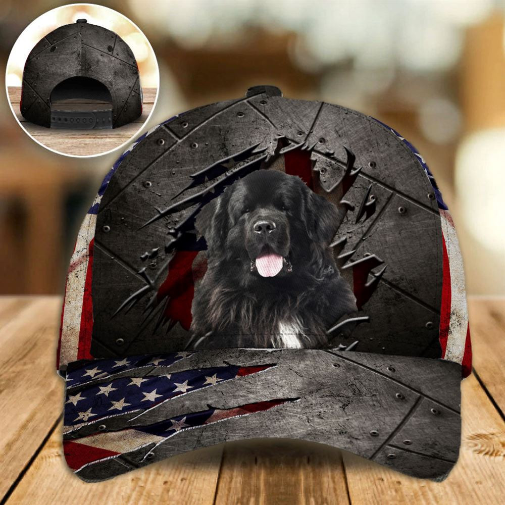 Newfoundland On The American Flag Cap Custom Photo - Hats For Walking With Pets - Gifts Dog Hats For Relatives 1.jpg