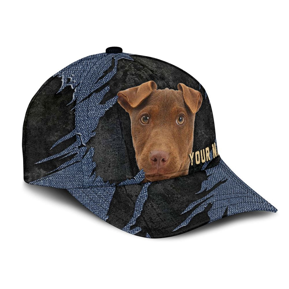 Patterdale Terrier Jean Background Custom Name & Photo Dog Cap - Classic Baseball Cap All Over Print - Gift For Dog Lovers 2.jpg