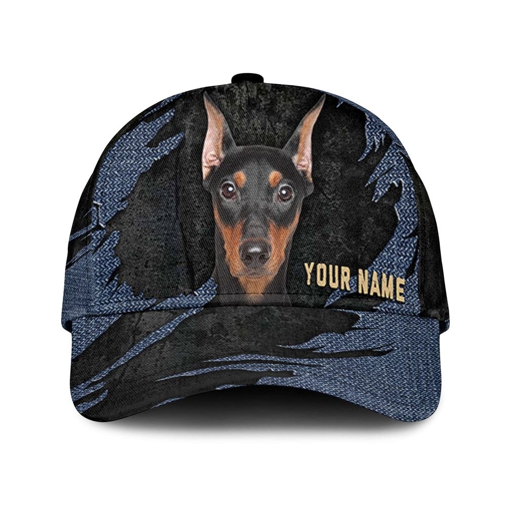 Pinscher Jean Background Custom Name & Photo Dog Cap - Classic Baseball Cap All Over Print - Gift For Dog Lovers 1.jpg