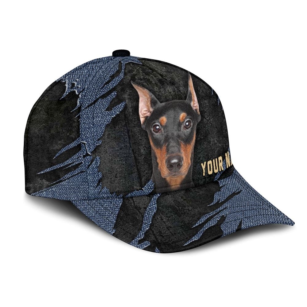 Pinscher Jean Background Custom Name & Photo Dog Cap - Classic Baseball Cap All Over Print - Gift For Dog Lovers 2.jpg