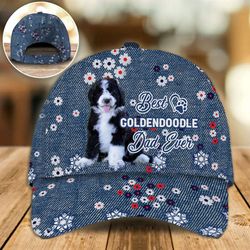 proud black and white goldendoodle dad caps, caps for dog lovers, classic baseball cap all over print