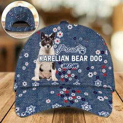 proud karelian bear dog mom caps, hats for walking with pets, classic baseball cap all over print