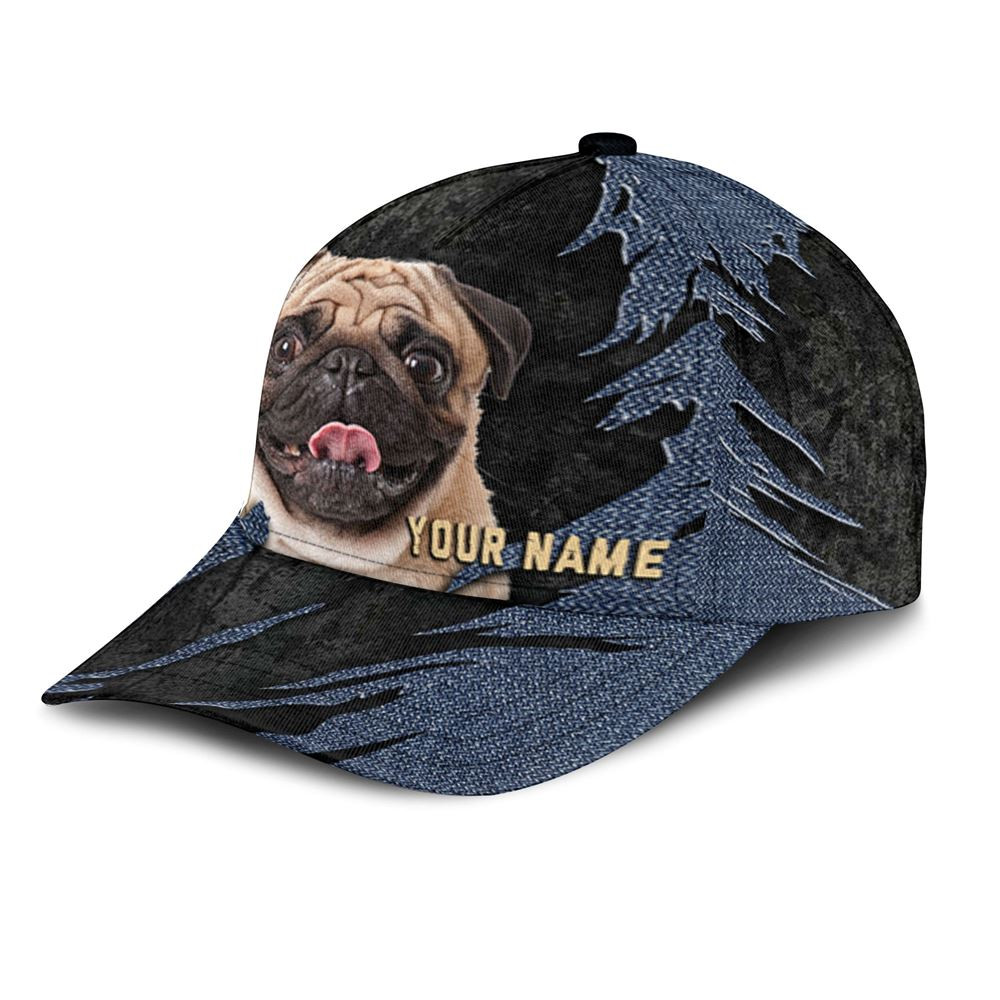 Pug Jean Background Custom Name & Photo Dog Cap - Classic Baseball Cap All Over Print - Gift For Dog Lovers 3.jpg