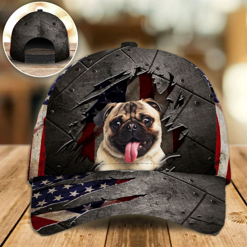 Pug On The American Flag Cap Custom Photo - Hats For Walking With Pets - Gifts Dog Caps For Friends 1.jpg