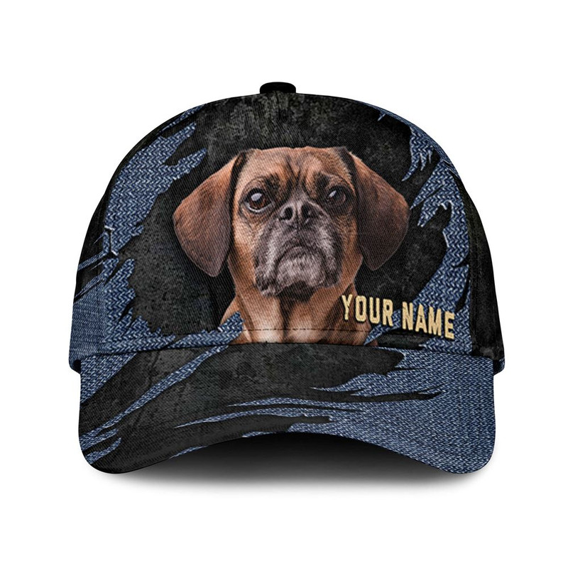 Puggle Jean Background Custom Name & Photo Dog Cap - Classic Baseball Cap All Over Print - Gift For Dog Lovers 1.jpg