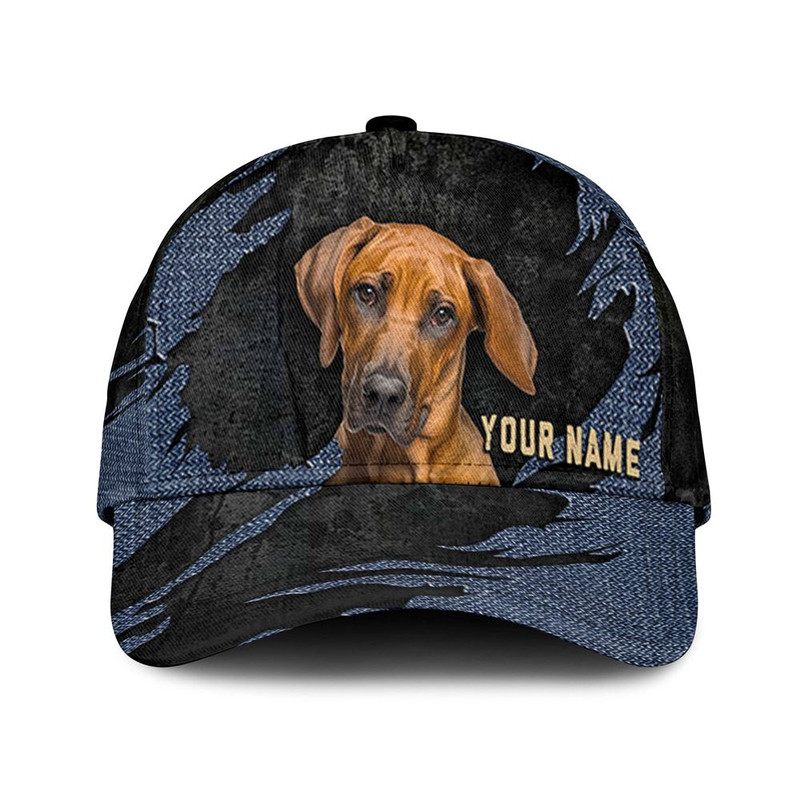 Rhodesian Ridgeback Jean Background Custom Name & Photo Dog Cap - Classic Baseball Cap All Over Print - Gift For Dog Lovers 1.jpg