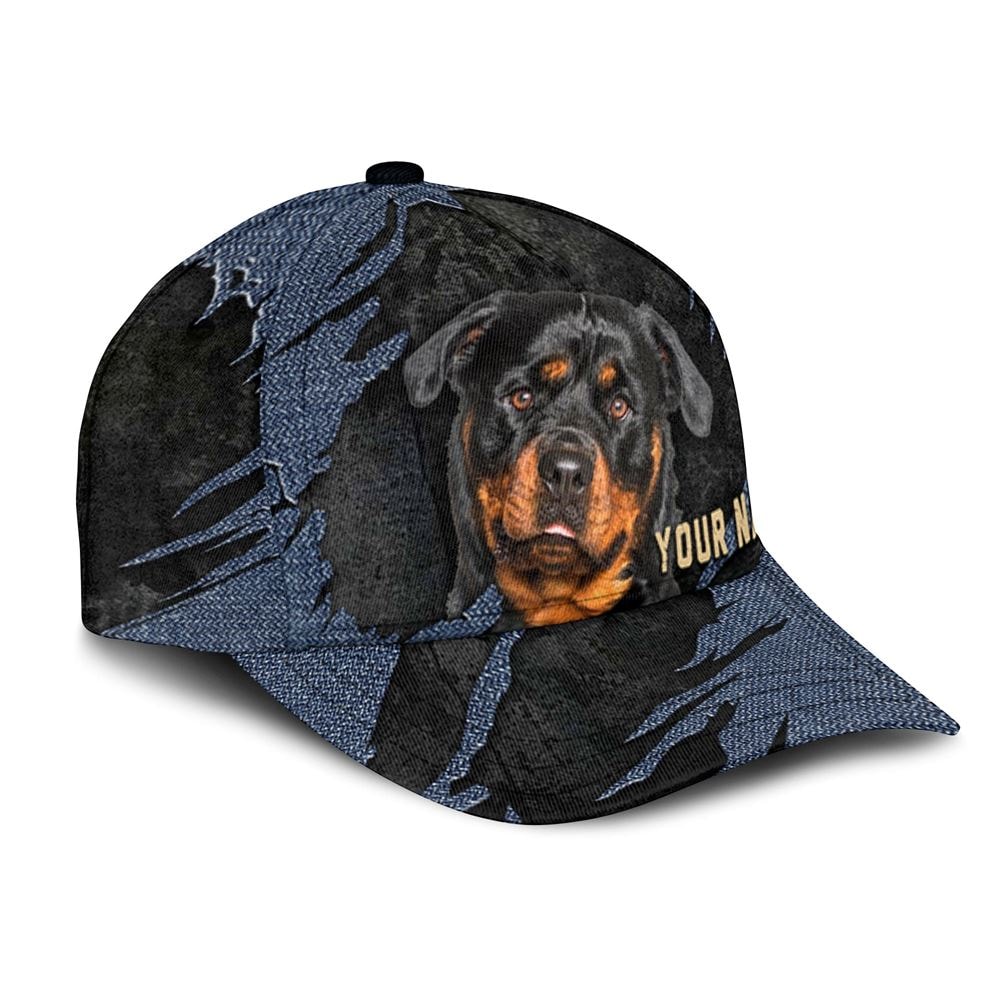 Rottweiler Jean Background Custom Name & Photo Dog Cap - Classic Baseball Cap All Over Print - Gift For Dog Lovers 2.jpg
