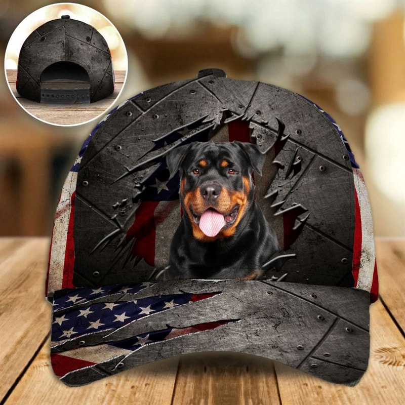 Rottweiler On The American Flag Cap Custom Photo - Hats For Walking With Pets - Gifts Dog Caps For Friends 1.jpg