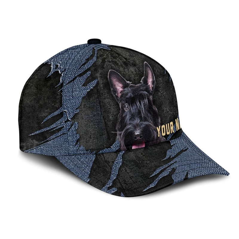 Scottish Terrier Jean Background Custom Name & Photo Dog Cap - Classic Baseball Cap All Over Print - Gift For Dog Lovers 2.jpg