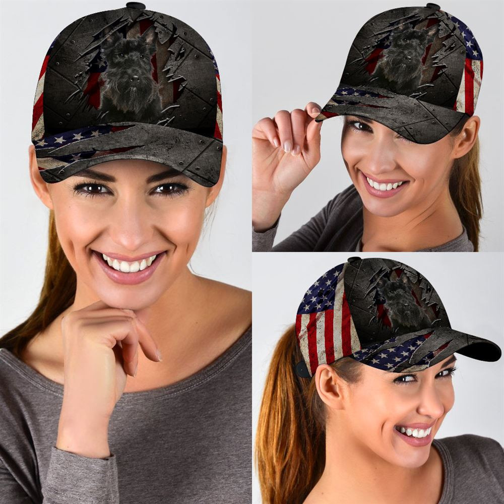 Scottish Terrier On The American Flag Cap Custom Photo - Hats For Walking With Pets - Gifts Dog Caps For Friends 2.jpg