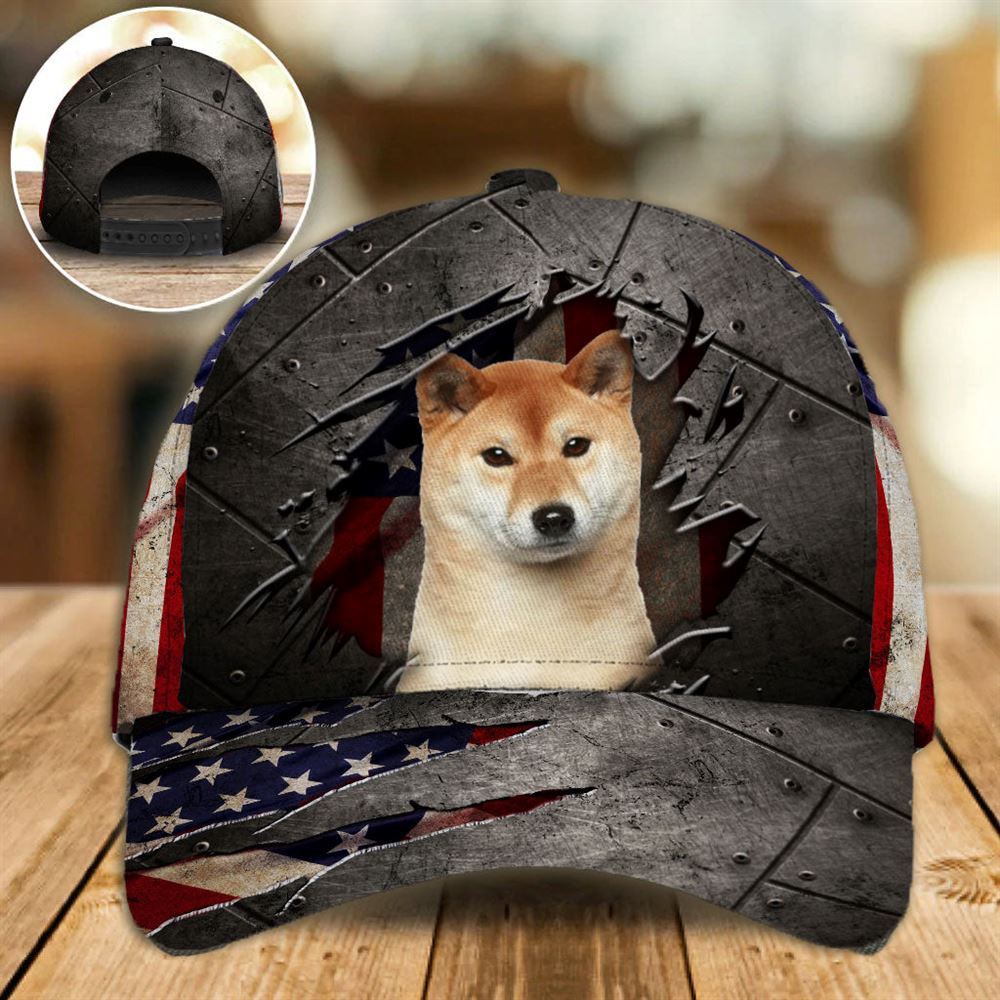 Shiba Inu On The American Flag Cap Custom Photo - Hats For Walking With Pets - Gifts Dog Hats For Relatives 1.jpg
