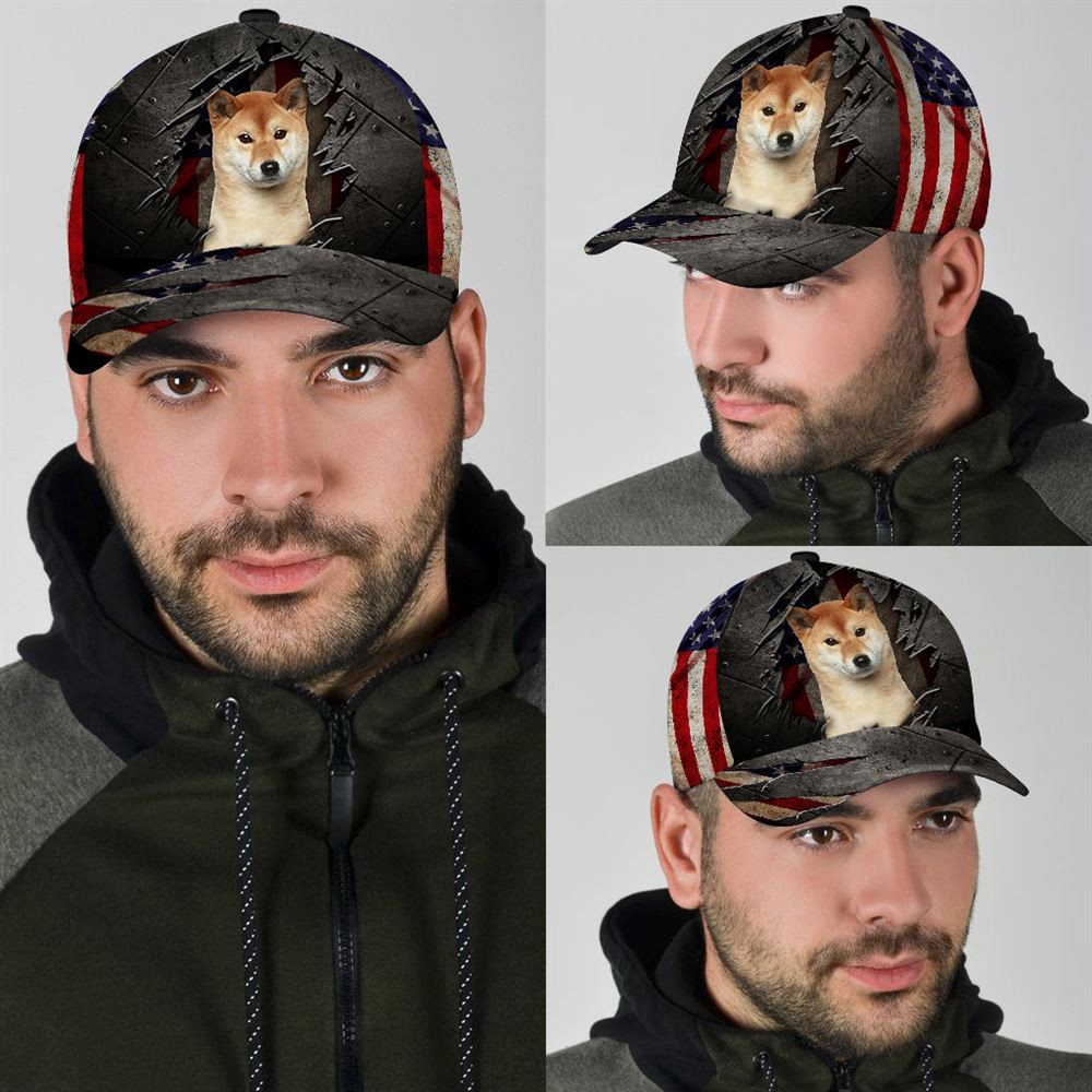 Shiba Inu On The American Flag Cap Custom Photo - Hats For Walking With Pets - Gifts Dog Hats For Relatives 3.jpg