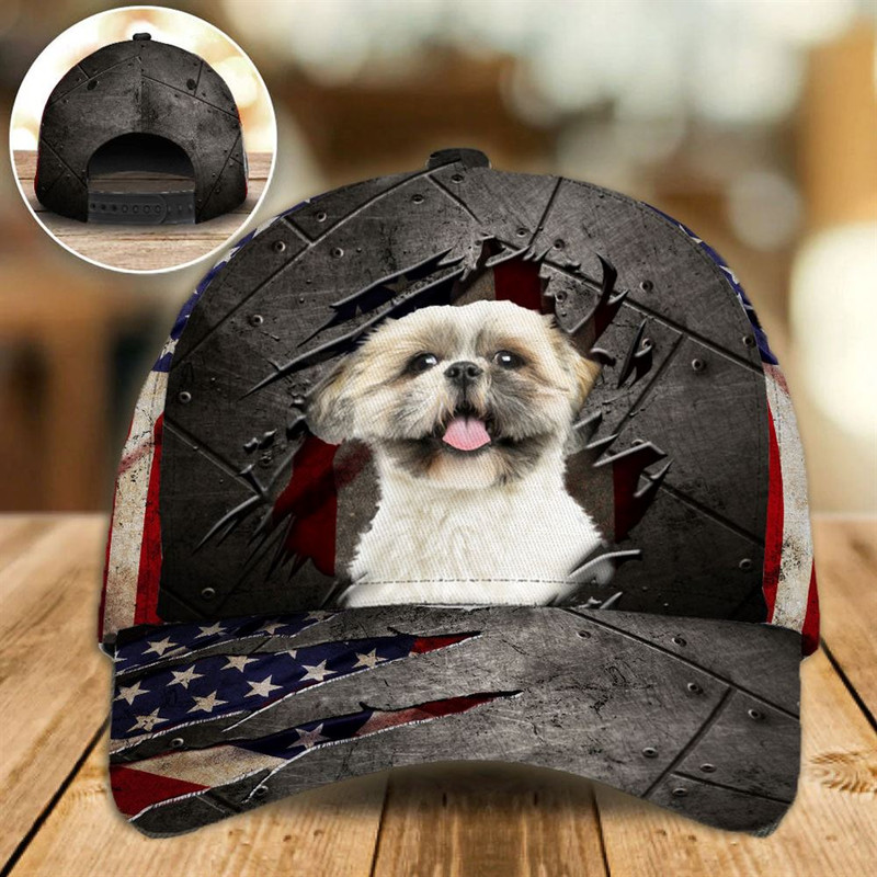 Shih Tzu On The American Flag Cap Custom Photo - Hats For Walking With Pets - Gifts Dog Caps For Friends 1.jpg
