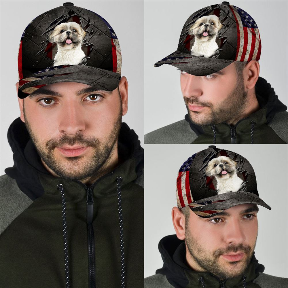 Shih Tzu On The American Flag Cap Custom Photo - Hats For Walking With Pets - Gifts Dog Caps For Friends 3.jpg