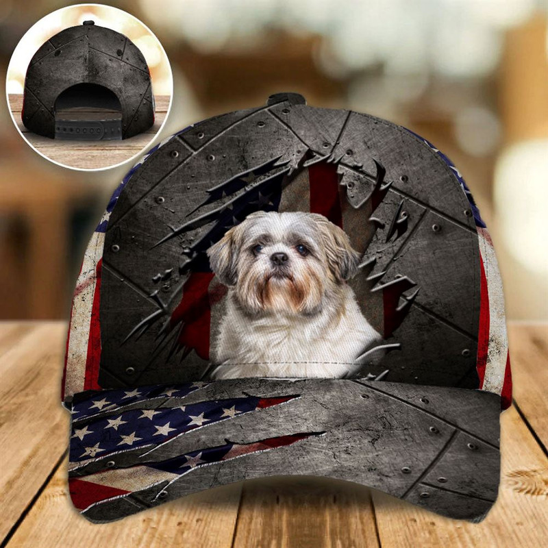 Shih Tzu On The American Flag Cap Custom Photo - Hat For Going Out With Pets - Gifts Dog Hats For Relatives 1.jpg