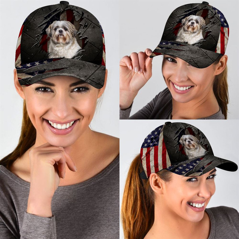 Shih Tzu On The American Flag Cap Custom Photo - Hat For Going Out With Pets - Gifts Dog Hats For Relatives 2.jpg
