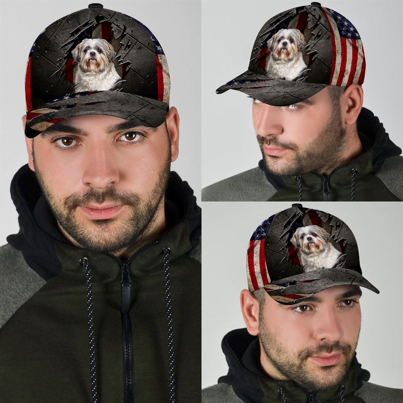 Shih Tzu On The American Flag Cap Custom Photo - Hat For Going Out With Pets - Gifts Dog Hats For Relatives 3.jpg