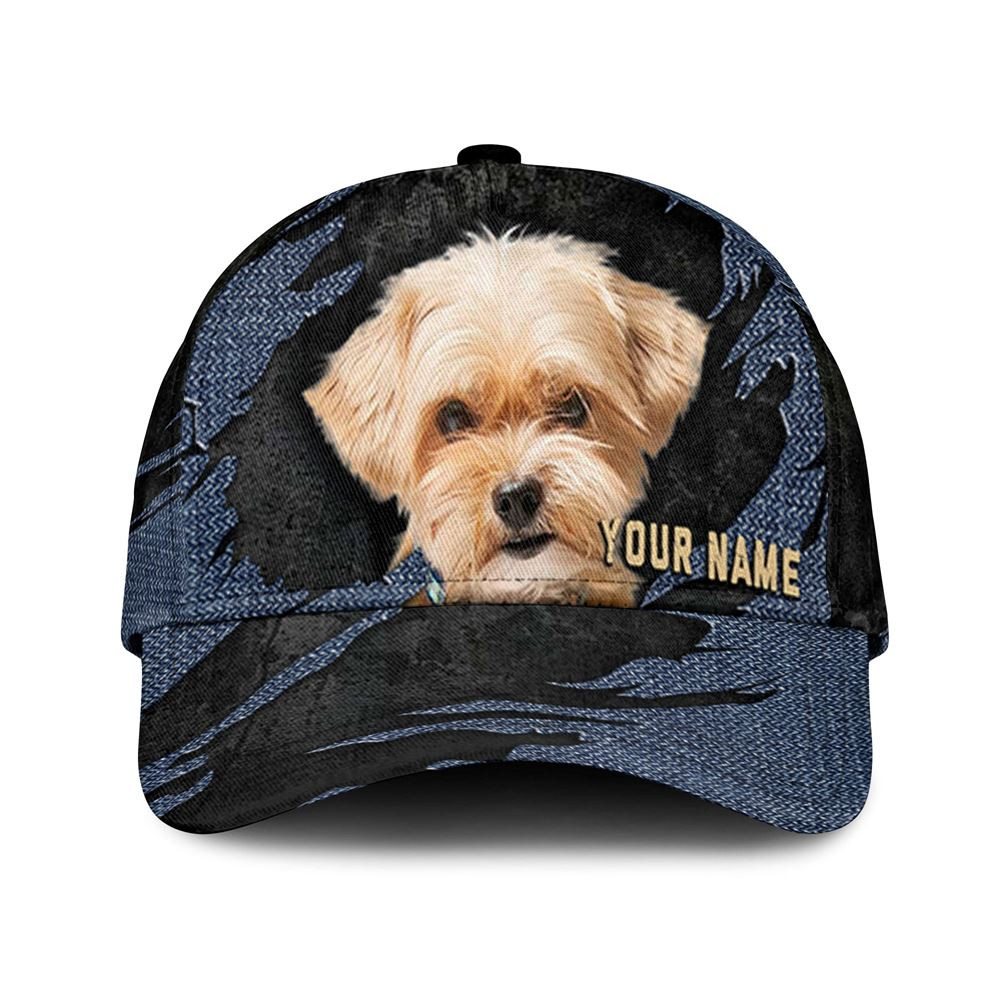 Shorkie Jean Background Custom Name & Photo Dog Cap - Classic Baseball Cap All Over Print - Gift For Dog Lovers 1.jpg