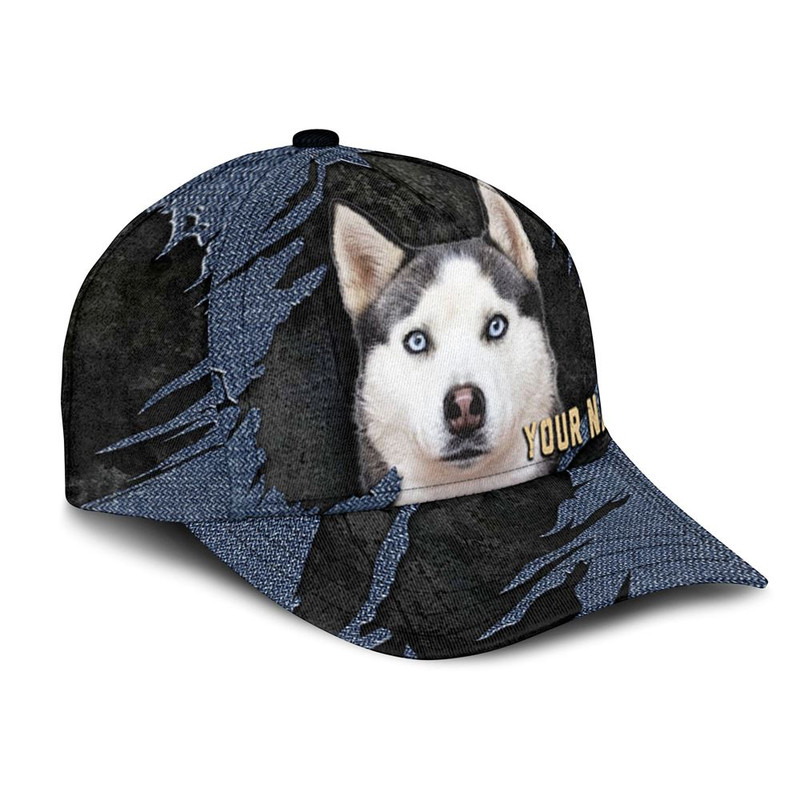 Siberian Husky Jean Background Custom Name & Photo Dog Cap - Classic Baseball Cap All Over Print - Gift For Dog Lovers 2.jpg
