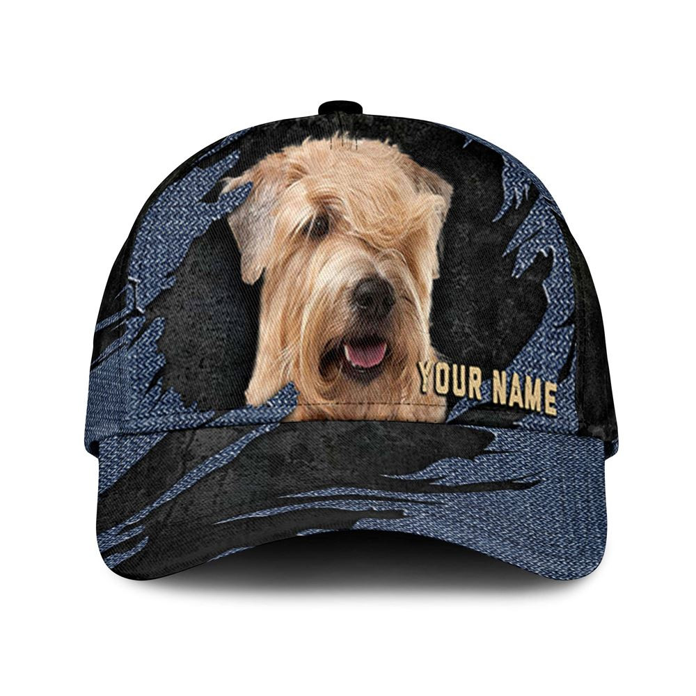 Soft-coated Wheaten Terrier Jean Background Custom Name & Photo Dog Cap - Classic Baseball Cap All Over Print - Gift For Dog Lovers 1.jpg