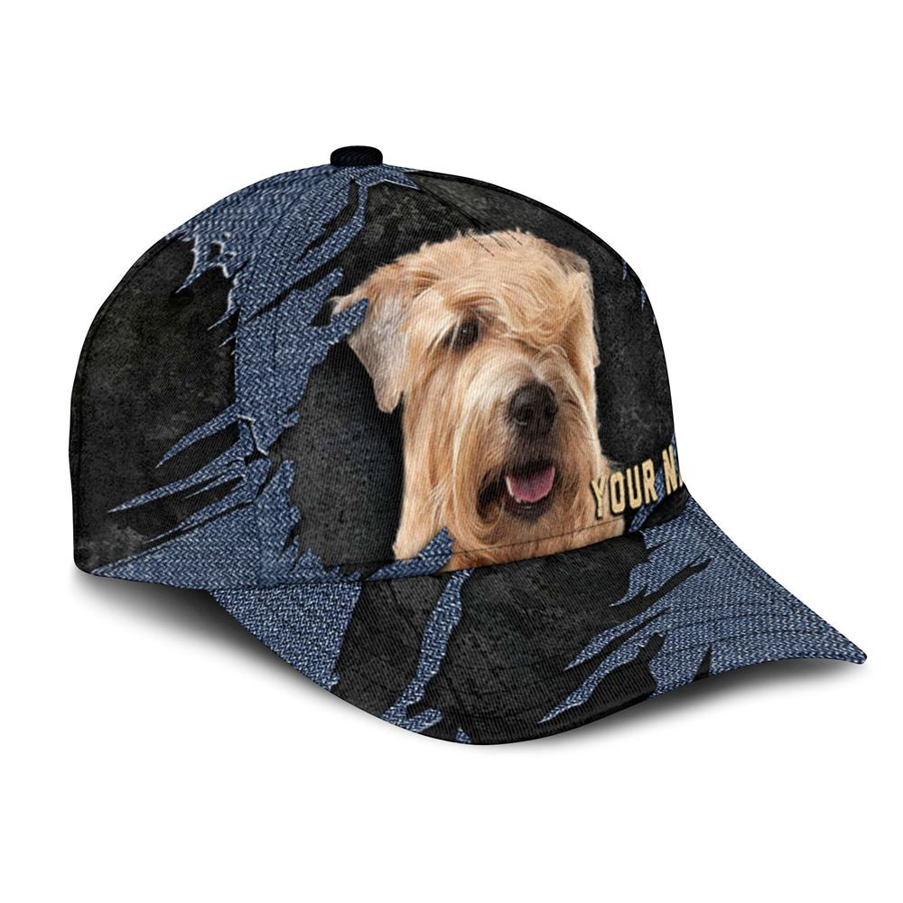 Soft-coated Wheaten Terrier Jean Background Custom Name & Photo Dog Cap - Classic Baseball Cap All Over Print - Gift For Dog Lovers 2.jpg