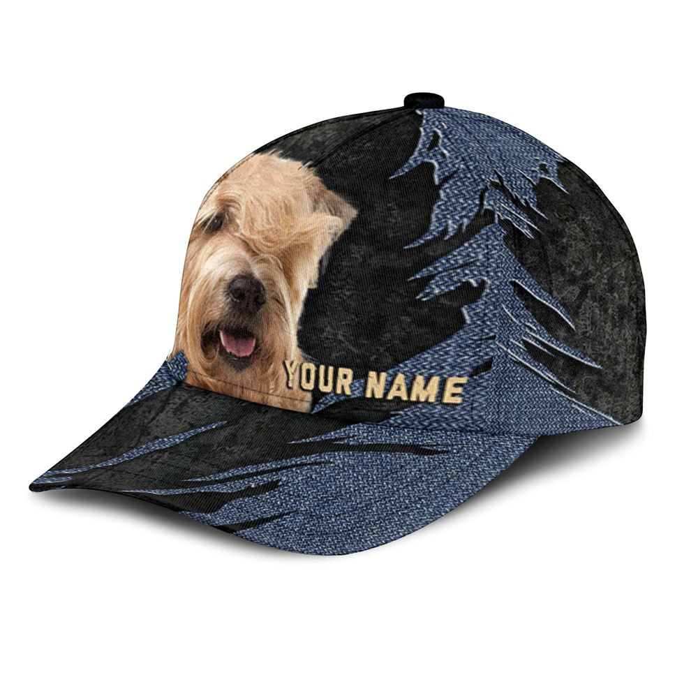 Soft-coated Wheaten Terrier Jean Background Custom Name & Photo Dog Cap - Classic Baseball Cap All Over Print - Gift For Dog Lovers 3.jpg