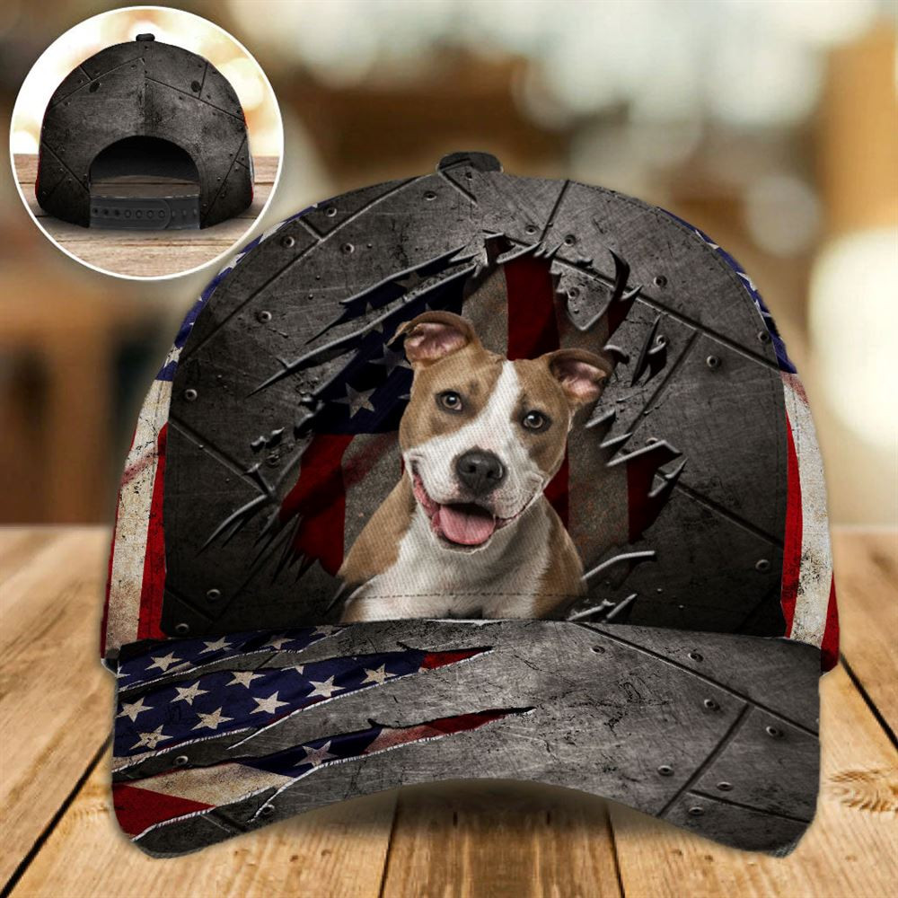 Staffordshire Terrier On The American Flag Cap Custom Photo - Hats For Walking With Pets - Gifts Dog Hats For Relatives 1.jpg