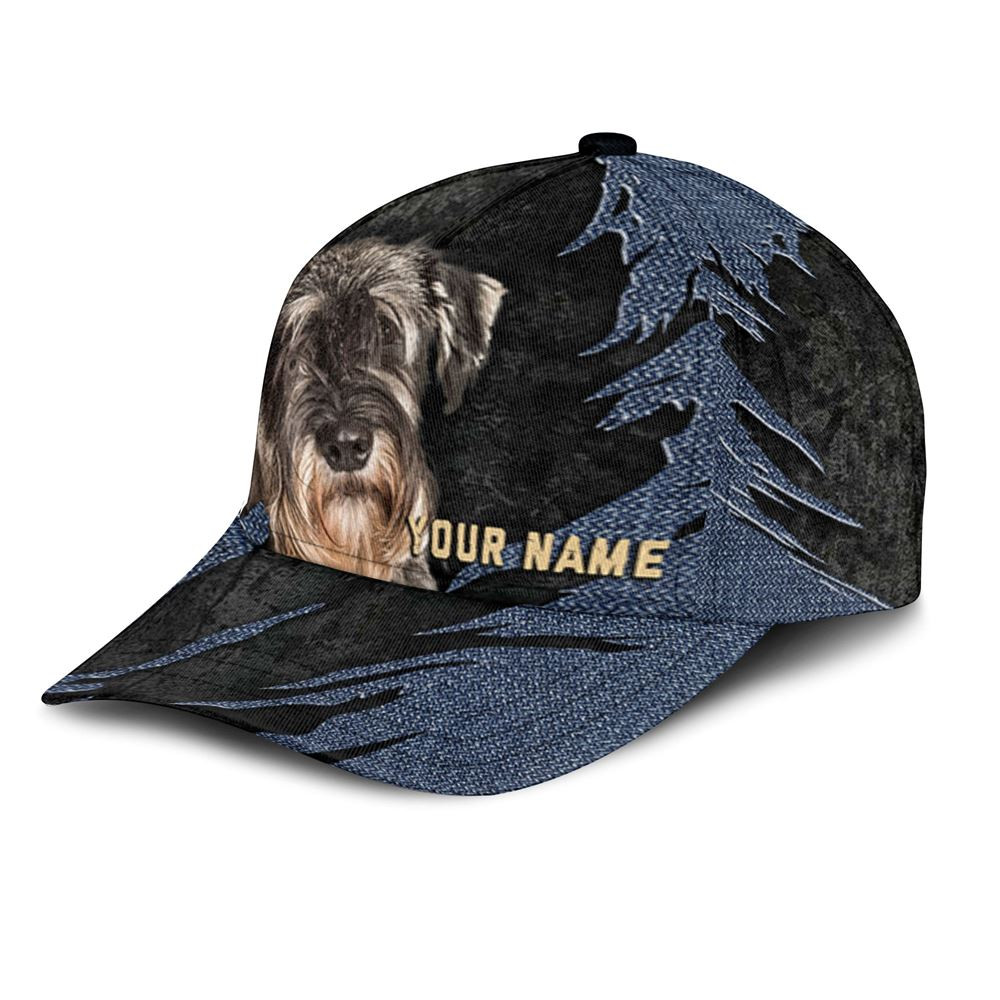 Standard Schnauzer Jean Background Custom Name & Photo Dog Cap - Classic Baseball Cap All Over Print - Gift For Dog Lovers 3.jpg