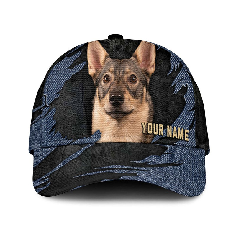 Swedish Vallhund Jean Background Custom Name & Photo Dog Cap - Classic Baseball Cap All Over Print - Gift For Dog Lovers 1.jpg