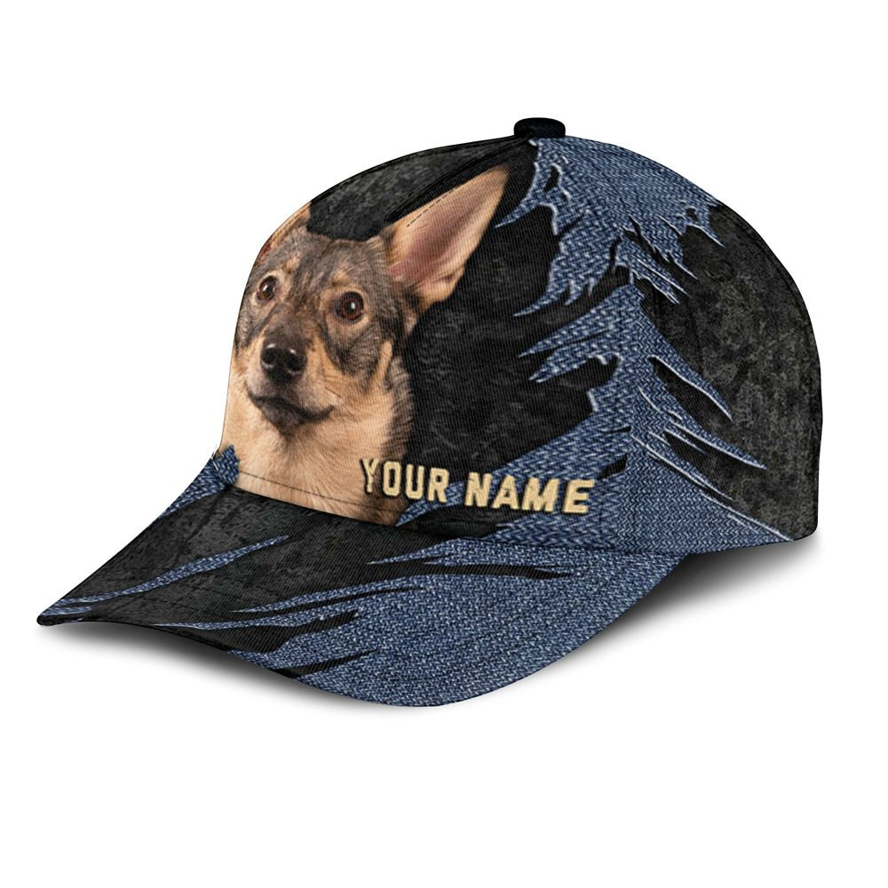 Swedish Vallhund Jean Background Custom Name & Photo Dog Cap - Classic Baseball Cap All Over Print - Gift For Dog Lovers 3.jpg