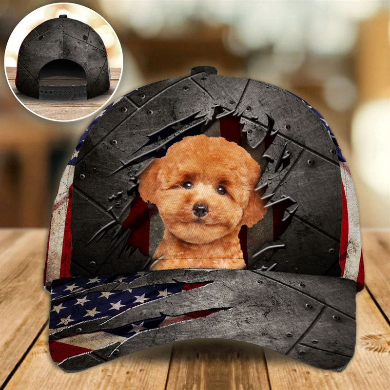 Toy Poodle On The American Flag Cap Custom Photo - Hats For Walking With Pets - Gifts Dog Caps For Friends 1.jpg