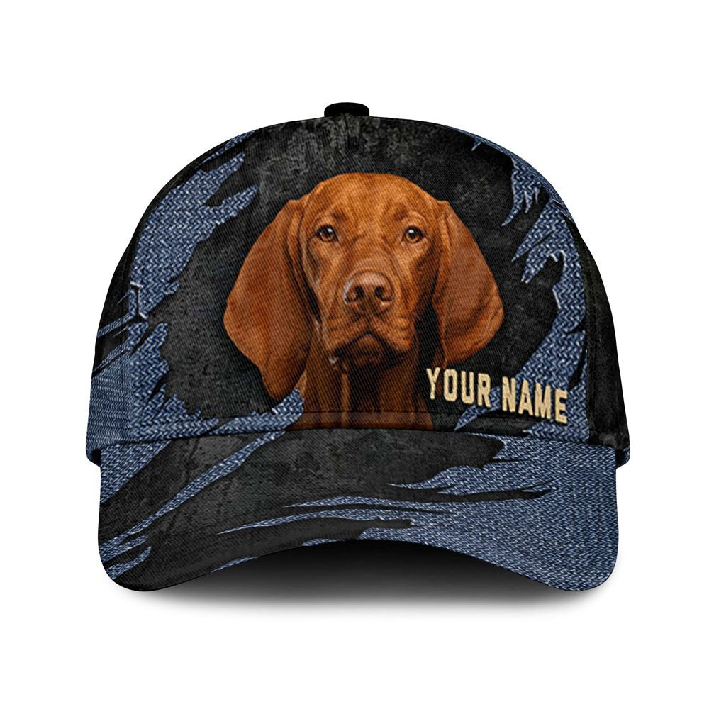 Vizsla Jean Background Custom Name & Photo Dog Cap - Classic Baseball Cap All Over Print - Gift For Dog Lovers 1.jpg