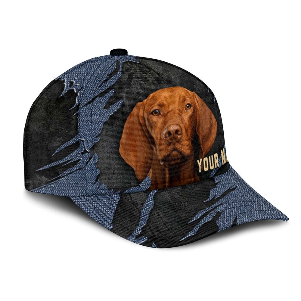 Vizsla Jean Background Custom Name & Photo Dog Cap - Classic Baseball Cap All Over Print - Gift For Dog Lovers 2.jpg